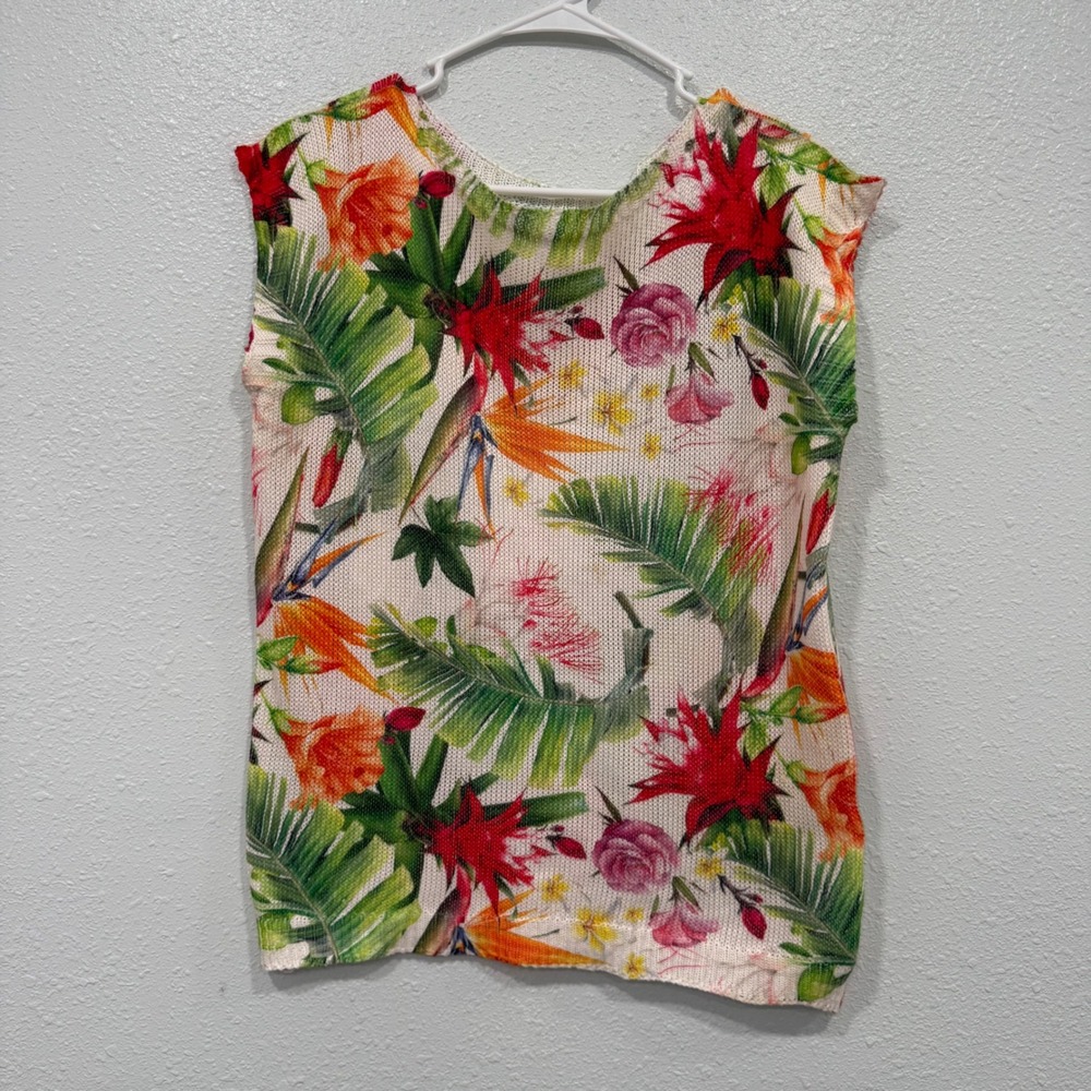Luisa Ricci Italy Tropical Floral Knit Sleeveless Top Bird of Paradise 3028 L